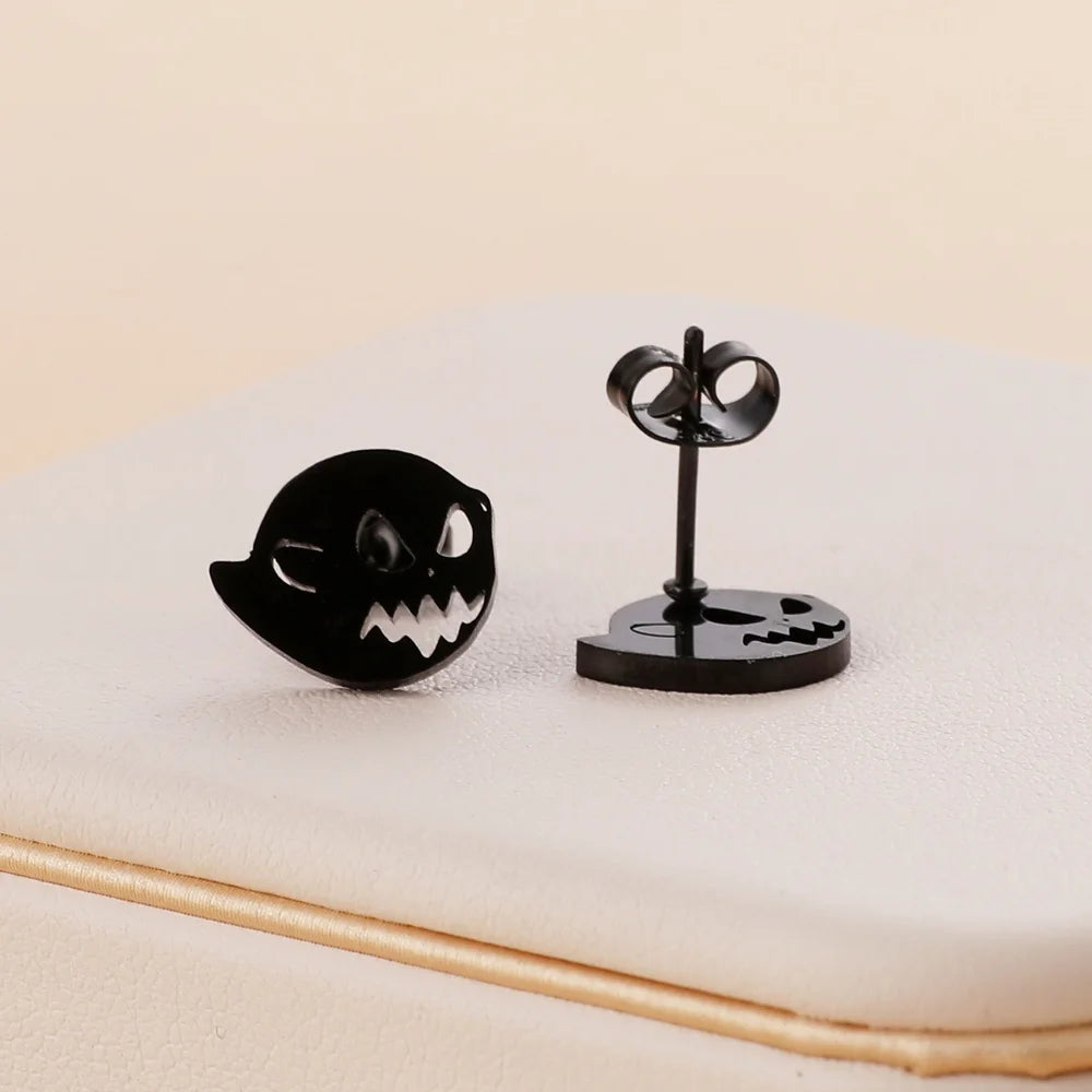 Stainless Steel Halloween Ghost Cat Stud Earrings For Women Girls Gold Color Waterproof Fashion Ear Party Jewelry Gift Wholesale