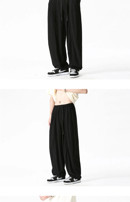 Summer Wide Leg Pants Men's Cotton Linen Harun Loose Pants Men Casual Elastic Waist Circumference Lantern Trousers Plus Size 5XL