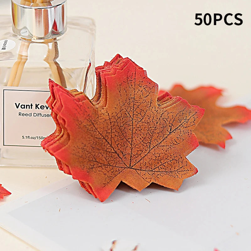 50/100PCS Silk Maple Leaf Artificial Fall Leaves Plants DIY Halloween Christmas Garland Thanksgiving Festival Wedding Decoration