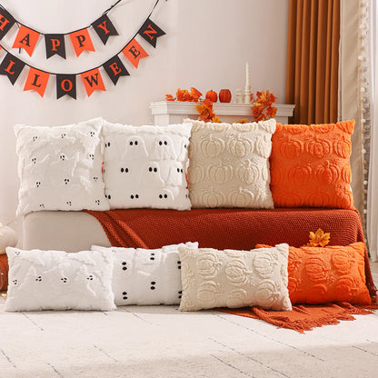 1 PC Halloween Decoration Throw Pillow Cover Pumpkin Ghost Quilting Plush Autumn Thanksgiving Harvest Home Living Room