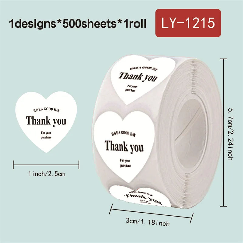 500pcs/roll New Red Heart Thank You Stickers Cute Heart-shaped Decorative Seal Labels for Wedding, Party Gifts, Business Package