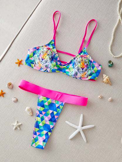 2024 New Sexy Brazilian Bikini Set Women Print Biquini Female Cut Bikinis Swimwear Push Up Swimsuit Bath Suit