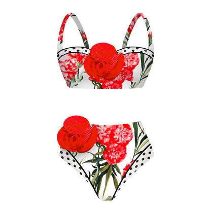 2025 Bikini Underwire 3D Flower Swimsuit High Waist Swimwear for Women Push Up Two Piece Bathing Suits Summer Female