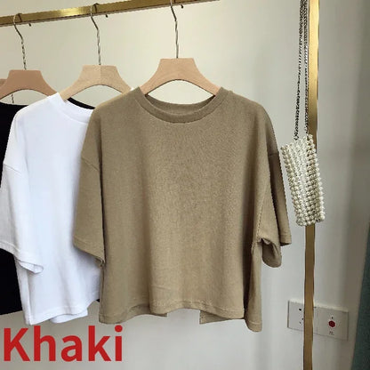 Summer New Ladies Casual Backless T-Shirt 2023 Korean Women Round Neck Loose Sweet Spicy Wind Short-Sleeved Crop Tops