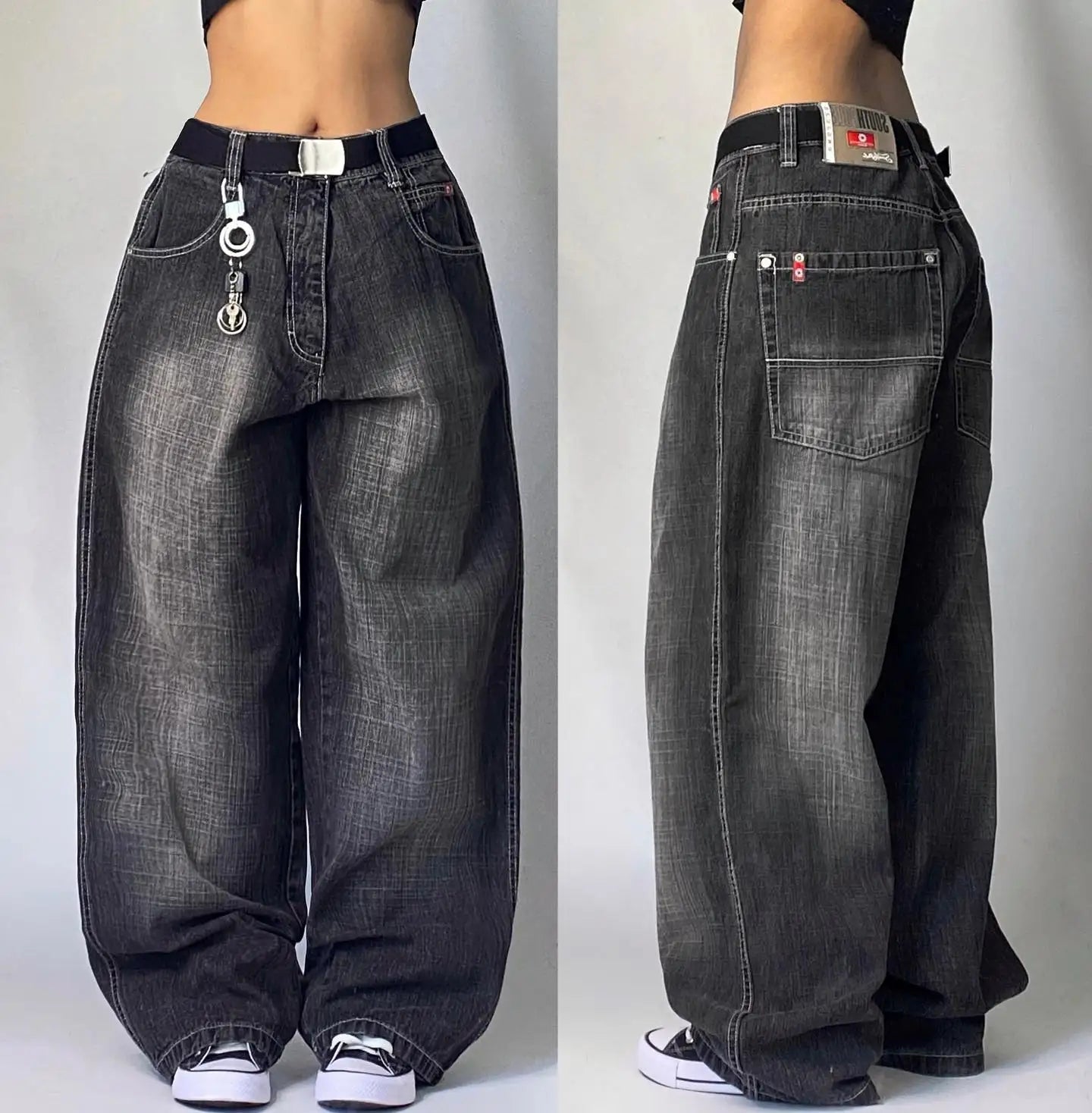 Street Fashion Trend New Pattern Embroidered Baggy Jeans Women Y2K Gothic Vintage Hip Hop Rock Popular High Waist Wide Leg Pants