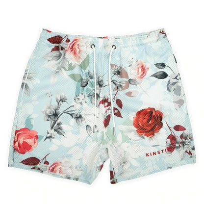 Summer New men short pant Rose Design Casual Shorts Street Hip Hop Fitness Polyester Fast Dry Breathable Embroidery Men Shorts