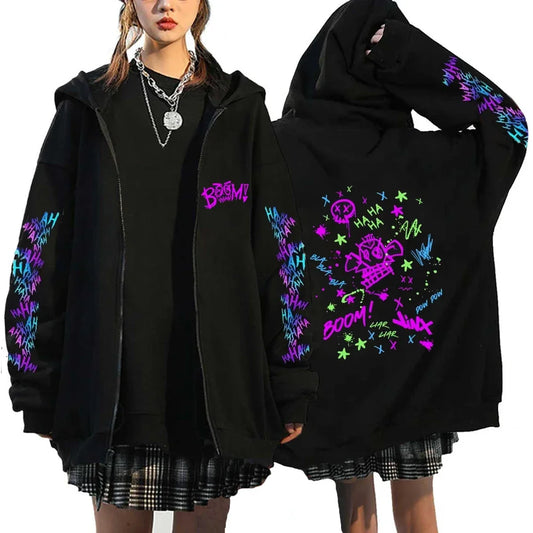 Arcane-Jinx Zipper Hoodie Monkey Graffiti Zip Up Jacket Men Women Game Lover Popular Sweatshirts HipHop Streetwear Pullover Gift