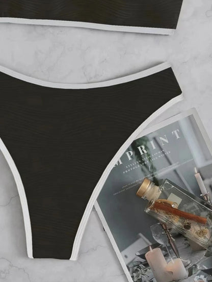 2023 Women Sexy Thong Swimsuit Push Up Swimwear Contrast Binding Bandeau Bikinis Female Bathing Suit Swimming Summer Beachwear