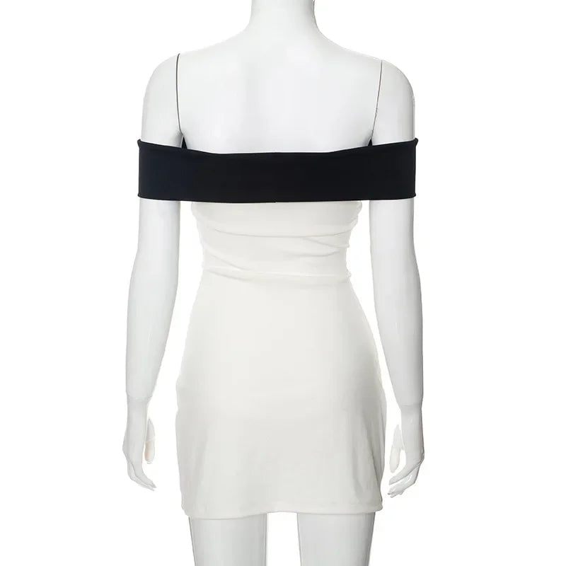 Bow Splice Mini Dress For Women Slim High Waist Sexy Off Shoulders Dresses Femme Party Retro Wedding Elegant Dress Woman