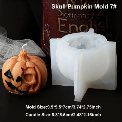 Square Pumpkin Candle Silicone Molds 3D Skull Pillar Candle Mold for DIY Ghost Pumpkin Epoxy Resin Halloween Party Home Decor