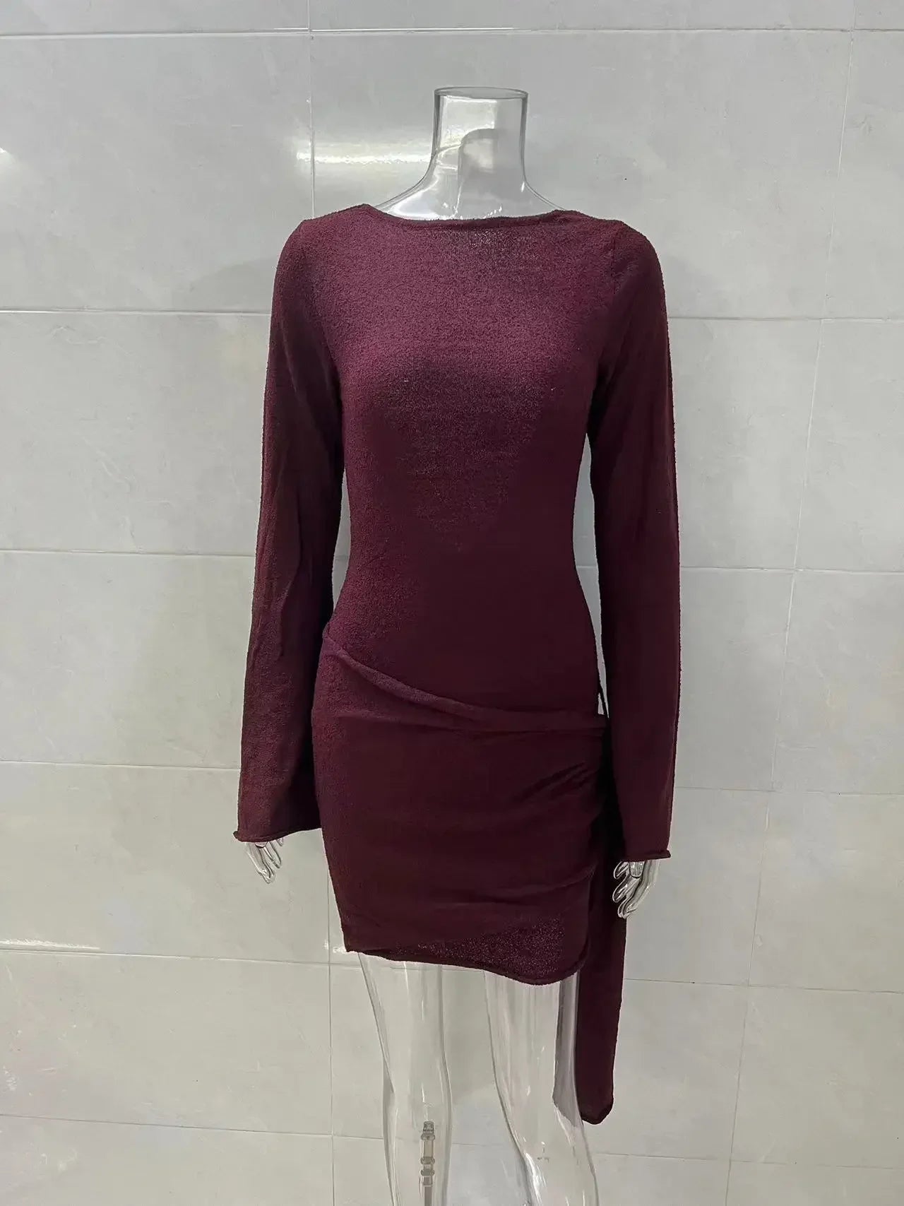 TARUXY Backless Sexy Knitted Dresses Women's Floral Lace Up Irregular Splice Slim Evening Mini Dress Autumn Elegant Long Sleeve