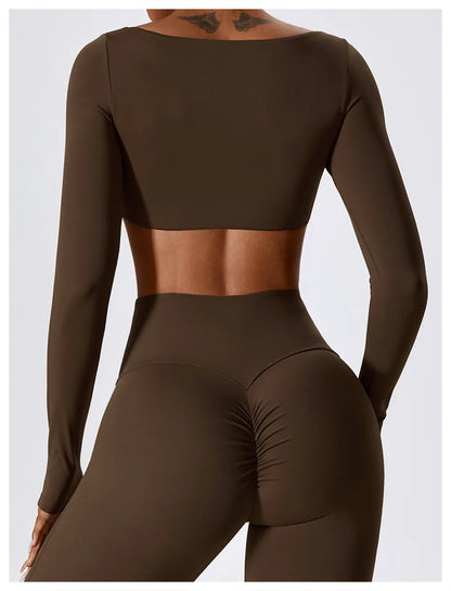 Women Sport Seamless Tops Long Sleeve Breathable Workout Slim T Shirts Athletic Running Gym Push-up Running Fitness Yoga Tops