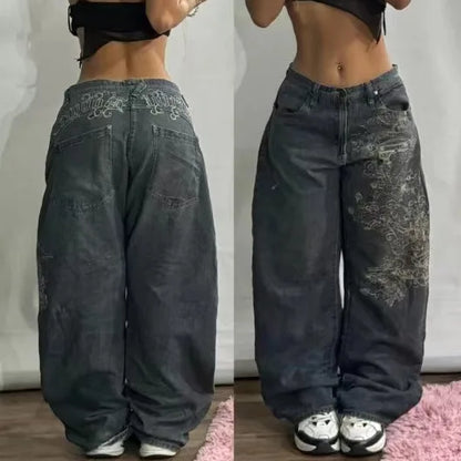 Streetwear New Fashion Oversized Print Baggy Jeans Y2K Harajuku Hip-hop Vintage Pop Gothic High Waist Wide-leg Pants Trousers