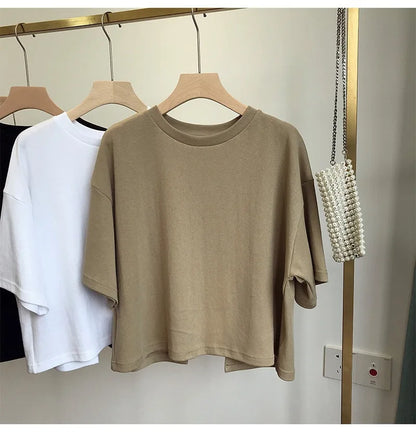 Summer New Ladies Casual Backless T-Shirt 2023 Korean Women Round Neck Loose Sweet Spicy Wind Short-Sleeved Crop Tops