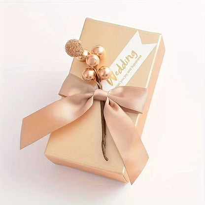 20Pcs Square Paper Box Gold Candy Boxes Ribbon Beading Chocolate Cake Lipstick Wedding Thanksgiving Anniversary Gift Packaging