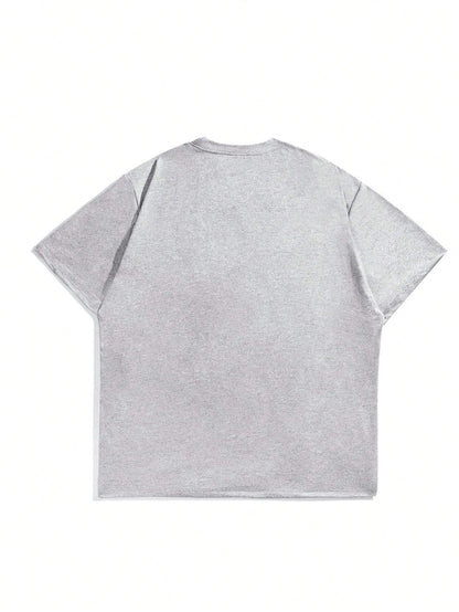 Summer men's 100% pure cotton casual loose plus size Letter And Mountain pattern printed round neck short sleeved T-shirt top