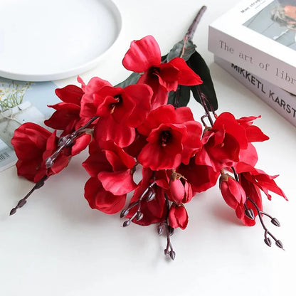 5 Forks 20 Heads High Quality Artificial Flowers Autumn Magnolia Home Decor Flower Decoration Fake Christmas Wedding Accessories