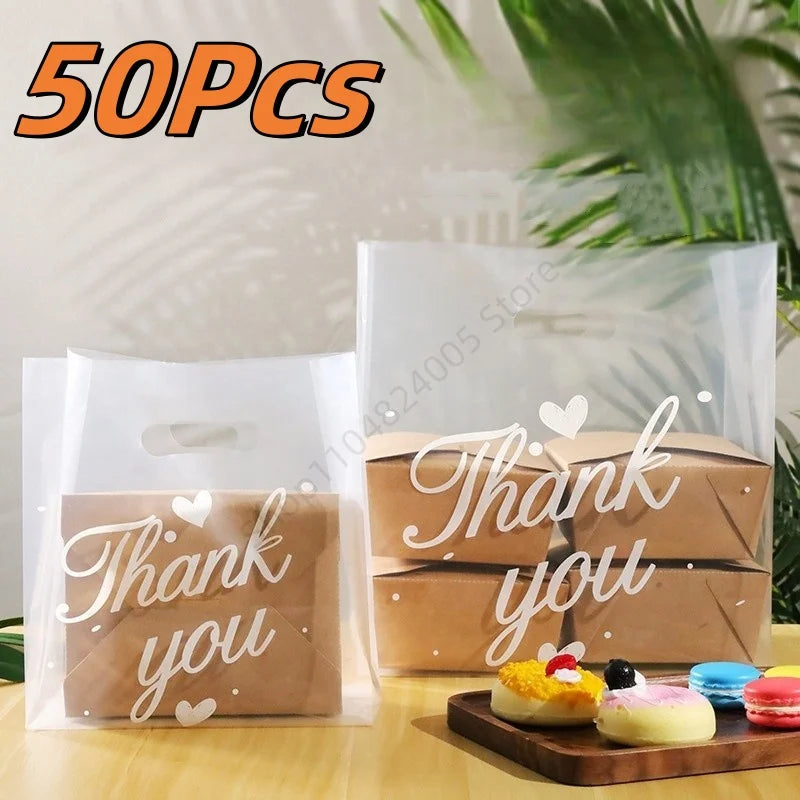 50Pcs Thank You Plastic Gift Bags Shopping Packaging Bag With Handle Christmas Wedding Party Favor Jewelry Clothing Wrapping Bag