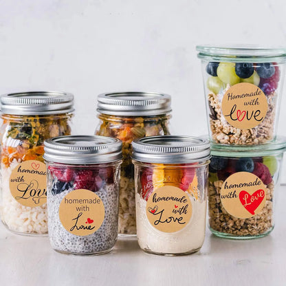 100-500pcs 1inch Vintage Kraft Paper Handmade With Love Stickers for Package Thank You Stationery Adhesive Labels Baking Seals