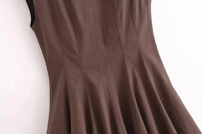 2025 Women Fashion Ruched Short Dress Sleeveless Stand Collar Fold Back Zip Mini Dress Chic Female Evening Party Dresses