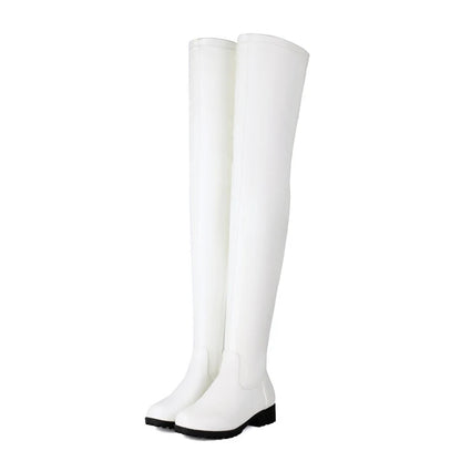 ANOVISHANA New Winter Autumn Over Knee Boots 3.5cm Square Heel Round Toe Leather Thigh High Fashion Big Size 45 46 47 48 US17