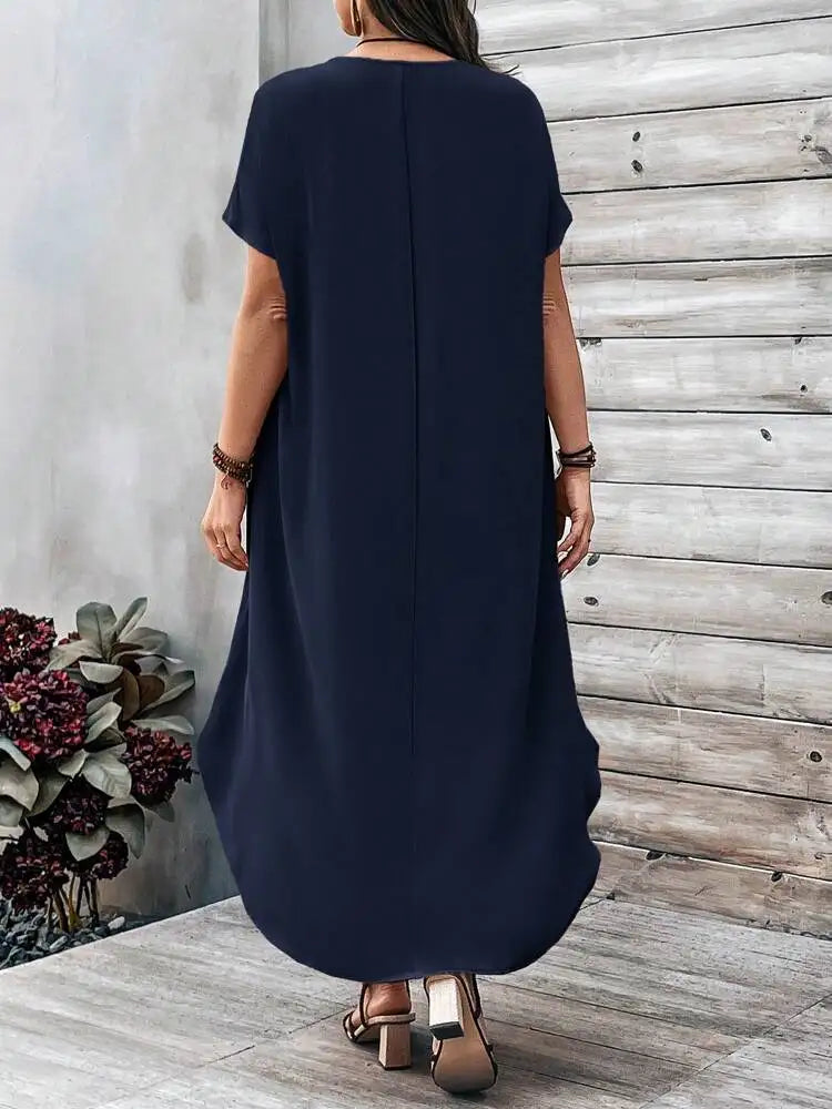 2024 Spring and Summer Cross border European and American New Large Women's Fashion Casual V-neck Dress for Women Plus Size