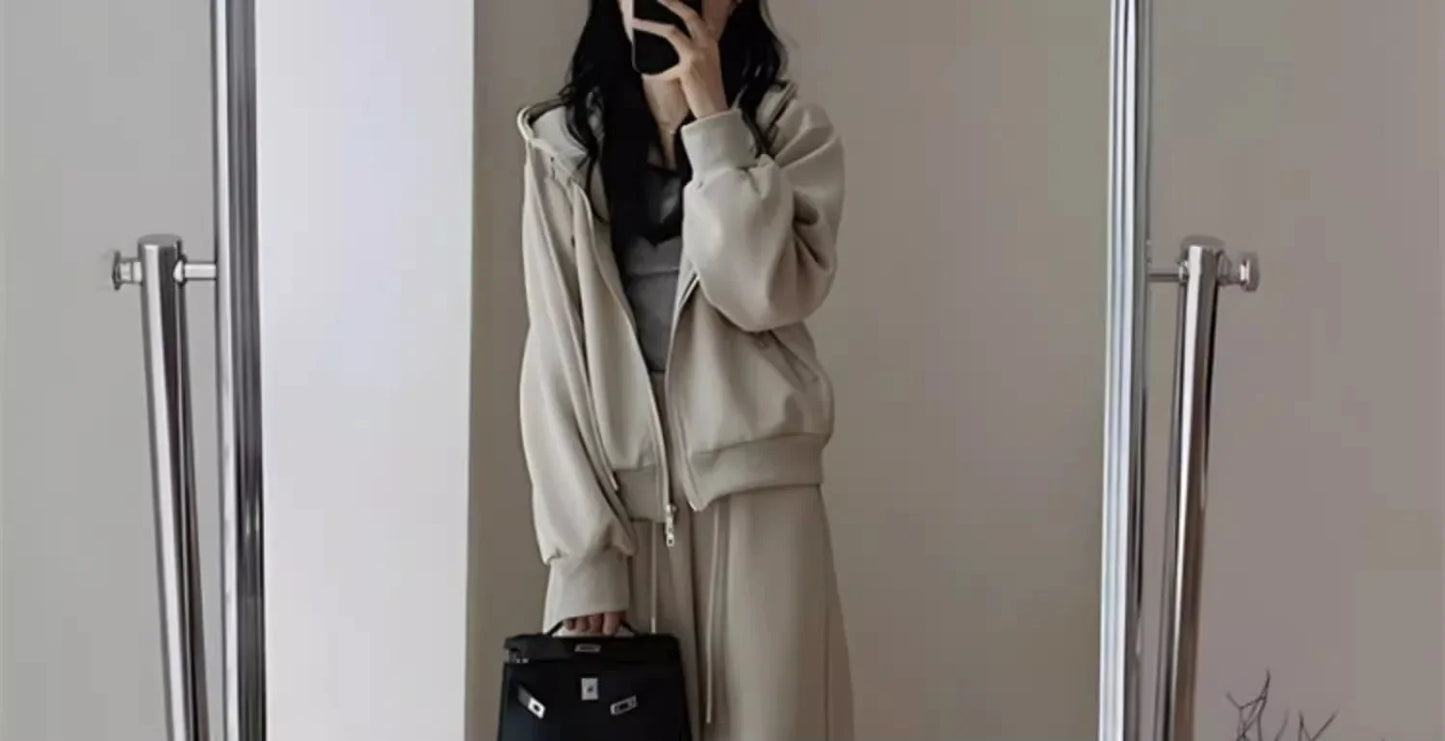 Autumn/Winter 2024 New Tea Matching Women's Clothing Set Plus Size Elegant Casual Salt System Sweatshirt Two-Piece Suit