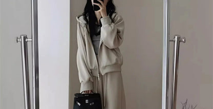 Autumn/Winter 2024 New Tea Matching Women's Clothing Set Plus Size Elegant Casual Salt System Sweatshirt Two-Piece Suit