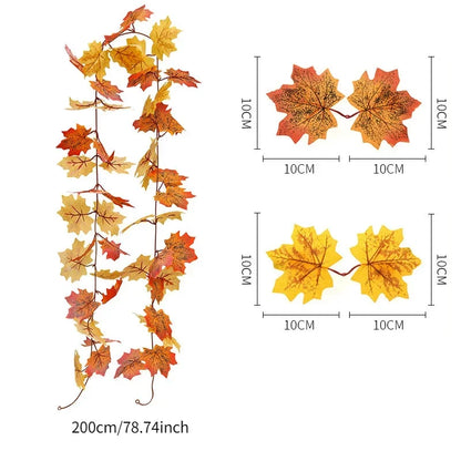 2M Artificial Fall Maple Leaf Garland Fake Plants Autumn Decor Leaves Vine for Thanksgiving Halloween Christmas Wedding Decora