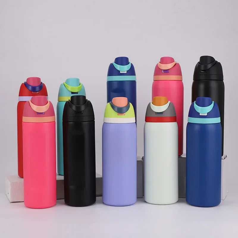 24/32oz New 304 Thermos Cup Double-Layer Stainless Steel Space Kettle Water Bottle with Straw Car Outdoor Sports Camping Sports