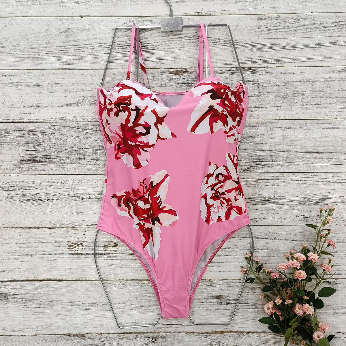 2023 New 2PC Push Up Women Bikini Set Skirt Floral Printed Bikinis Strappy Bandage Swimwear Brazilian Biquini Bathing Suit