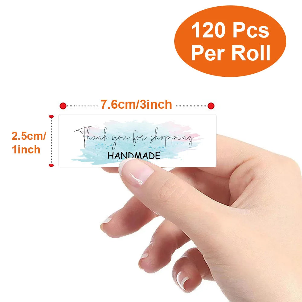 120Pcs Roll Creative DIY Flower Thank You Stickers for Handmade Products Stationery Business Envelope Lable for Gifts 1x3inch