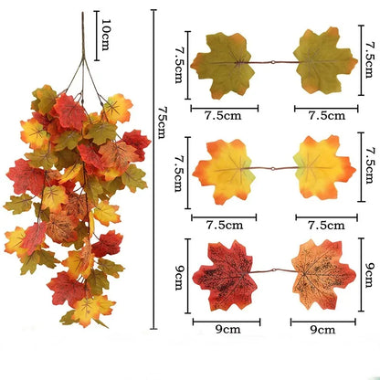 75cm 1PC Artificial Maple Leaf Garland Autumn Leaves Fake Plants for Halloween Thanksgiving Day Indoor Home Garden Decoration