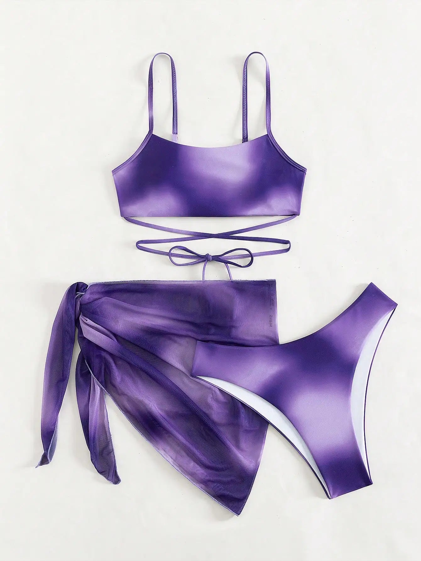 3 Pieces Ombre Lace Up Bikini Swimsuit & Beach Skirt Sexy Swimwear Women 2025 Bathing Swimming Swim Suit Female Summer Beachwear