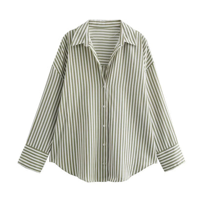 UNIZERA Women's Basic Striped Shirt with Collar Pocket Buckle Decoration Spring/Summer New Women's Shirt Top