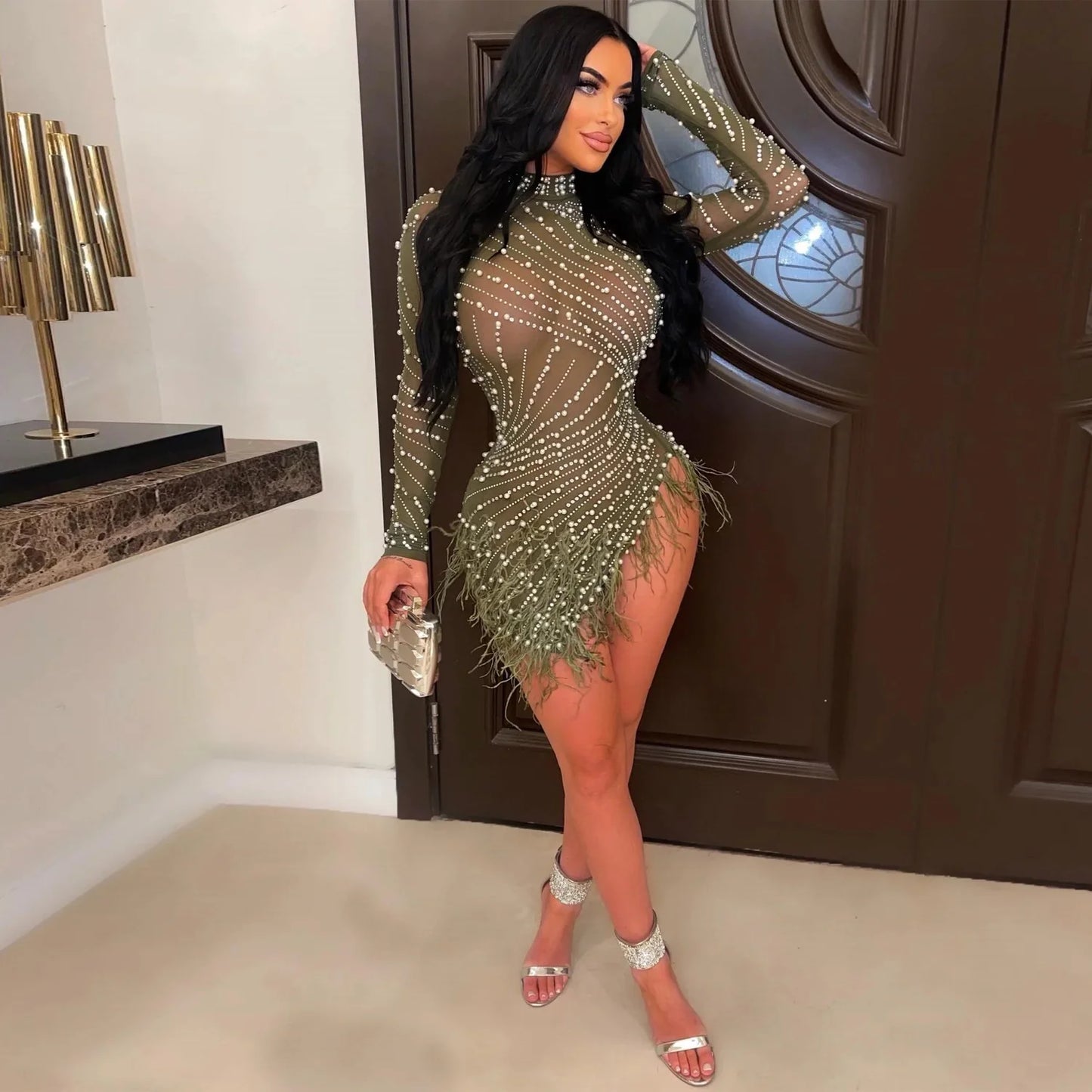 2022 Summer Fashion Sexy Tassel Mesh Embroidered Dress Women Irregular Short Skirt Mid-waist