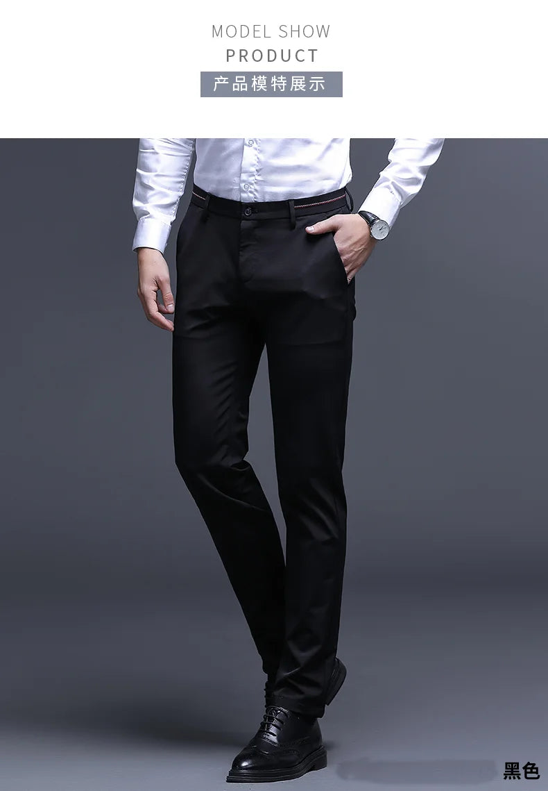 Top Grade Flat Waist Milk Shreds Business New Brand Casual Office Fashion Long Straight Pants Men Trousers Mens Clothes 2025