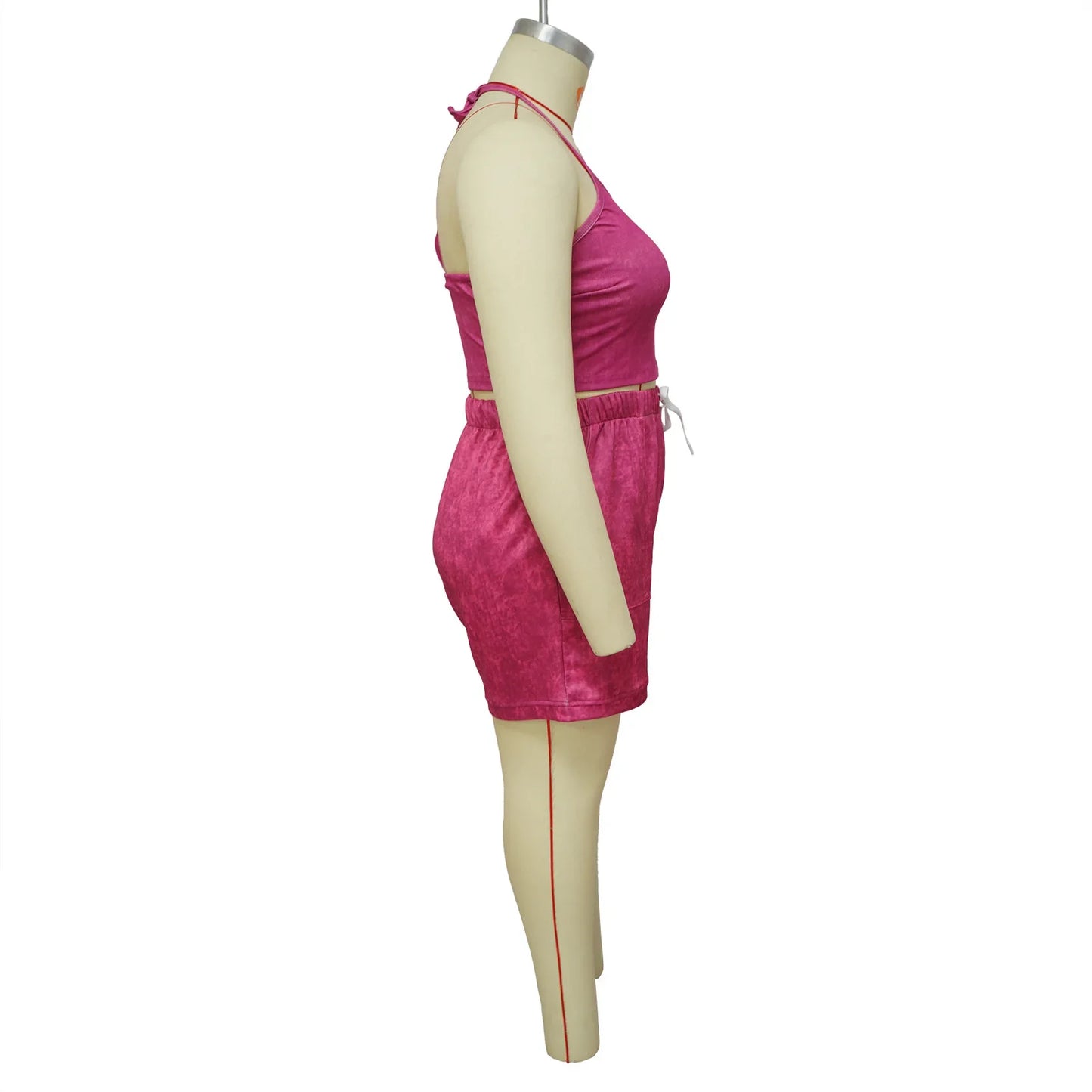 Waterarea Plus Size Women's Set Knit Ribbed Tank Top and Pocket Side Shorts Suit 2025 Summer INS Two 2 Piece Set OutfitTracksuit