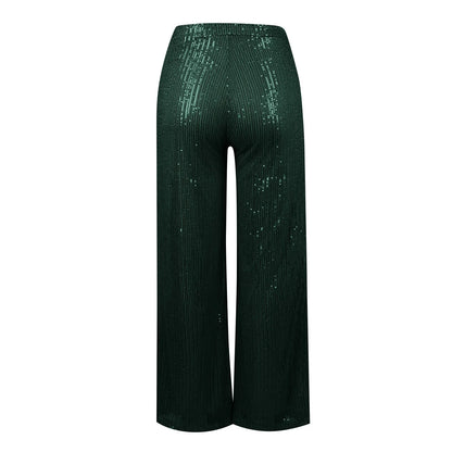 Women's Fashion Solid Color High Waist Sequin Side Zipper Draped Wide Leg Pants Pants for Women Women’s Pants Women’s Pants 2024