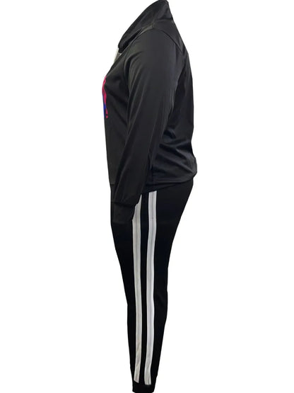 5XL LW Plus Size Autumn&Winte Letter Print Regular Striped Long Sleeve Basic Sporty Fashionable Turtleneck Hooded Blue Pants Set