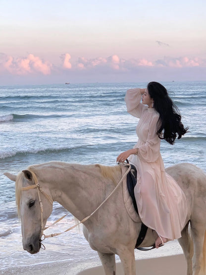 Beach Style Chiffon Y2k Mini Dress Office Lady Casual Long Sleeve Elegant One Piece Dress Korean Fashion Clothing Summer 2023