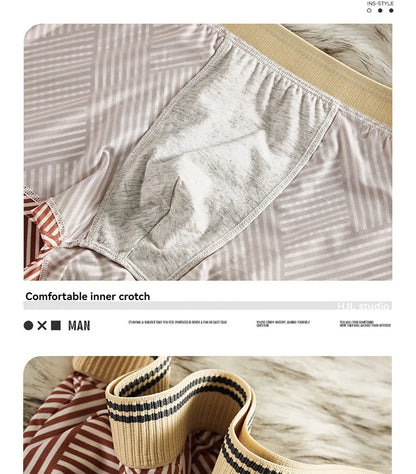 3PCS/Pack Fashion Striped Ice Silk Cool Breathable Men's Panties Comfortable Crotch Boxers Man High Elastic Waistband Underpants