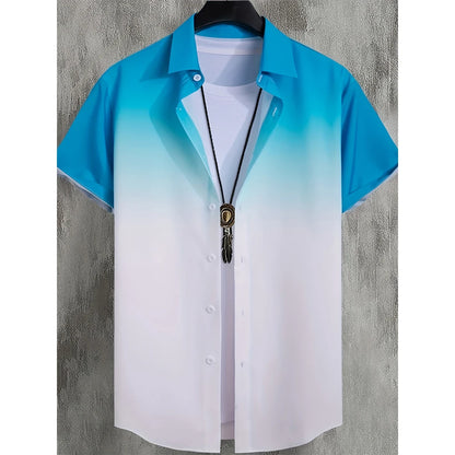 Summer Coconut Tree 3D Print Gradient Hawaiian Beach Shirts Men Women Casual Fashion Streetwear Lapel Short Sleeve Shirt Blouse