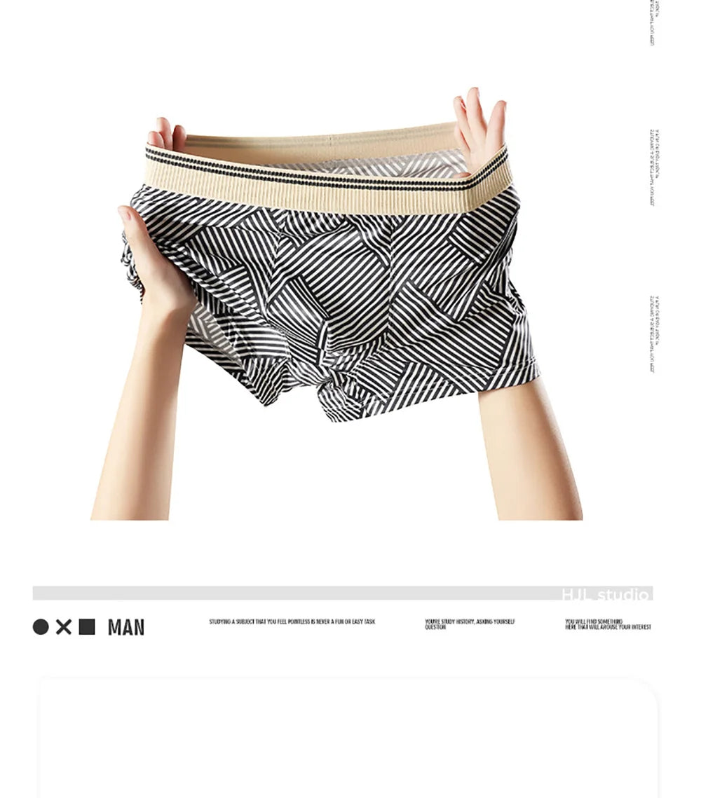 3PCS/Pack Fashion Striped Ice Silk Cool Breathable Men's Panties Comfortable Crotch Boxers Man High Elastic Waistband Underpants
