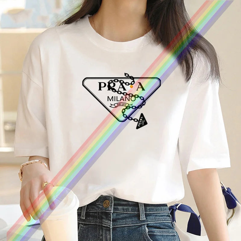 Women's luxury brand Fashion cartoon dog print women's T-shirt 2025 summer street fashion women's T-shirt Top women's T-shirt