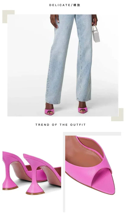 2024 New Pointed Fish Mouth Sandals, Fashionable Women's Shoes, Wine Glasses and Gold Slippers