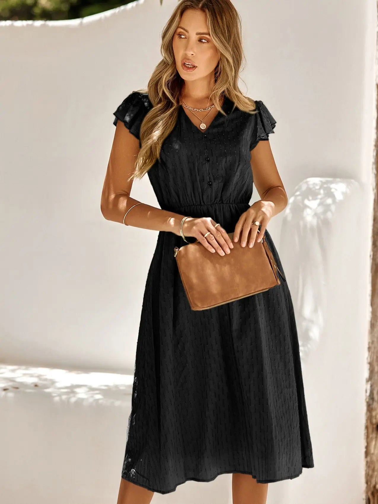 2025 New Summer Dress Women Casual Solid V-neck High Waist Fresh Wind Midi Dresses For Women Elegant Boho White Dress Vestidos