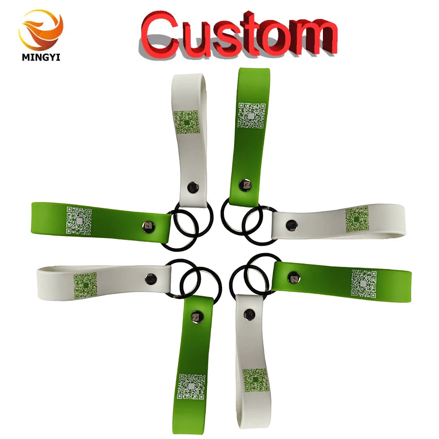 50PCS Custom 20mm Widened Silicone Keyrings Customizable QR Code Personalized Customized Rubber Keychains ID Keytags Car LOGO