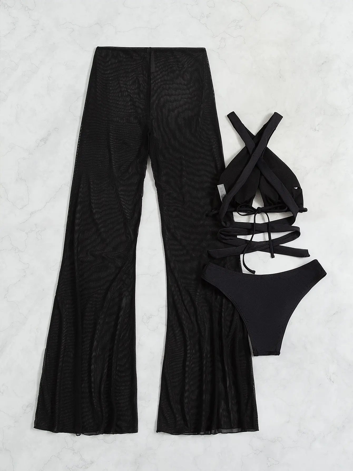 3 Pieces Plain Criss Cross Bikinis Swimsuit & Pants Swimwear Women 2025 Bathers Bathing Swimming Suit Female Summer Beachwear
