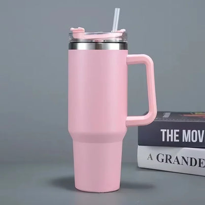 40oz 304 Stainless Steel Insulated Water Bottle,Thermal Coffee Car Cup, Cold Hot Mugs Vacuum Flask With Handle Straw,For Sport